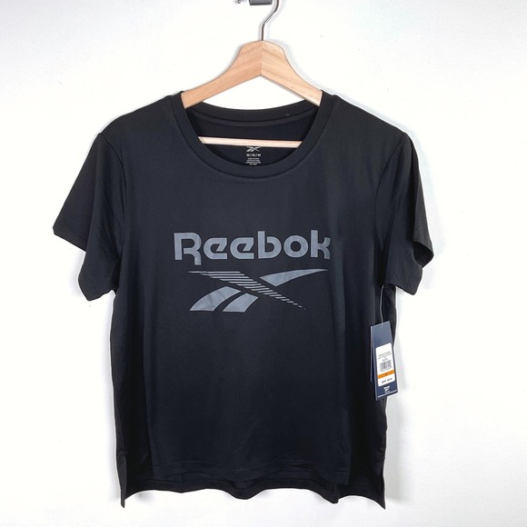 Reebok Relaxed Crop Top Active T-Shirt Athletic Gym Training Black Medium - Picture 1 of 7